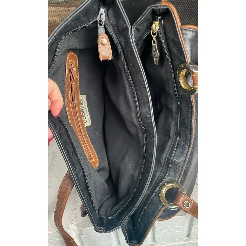 Capezio‎ Black And Brown Double Handle Handbag Purse With Multiple Pockets